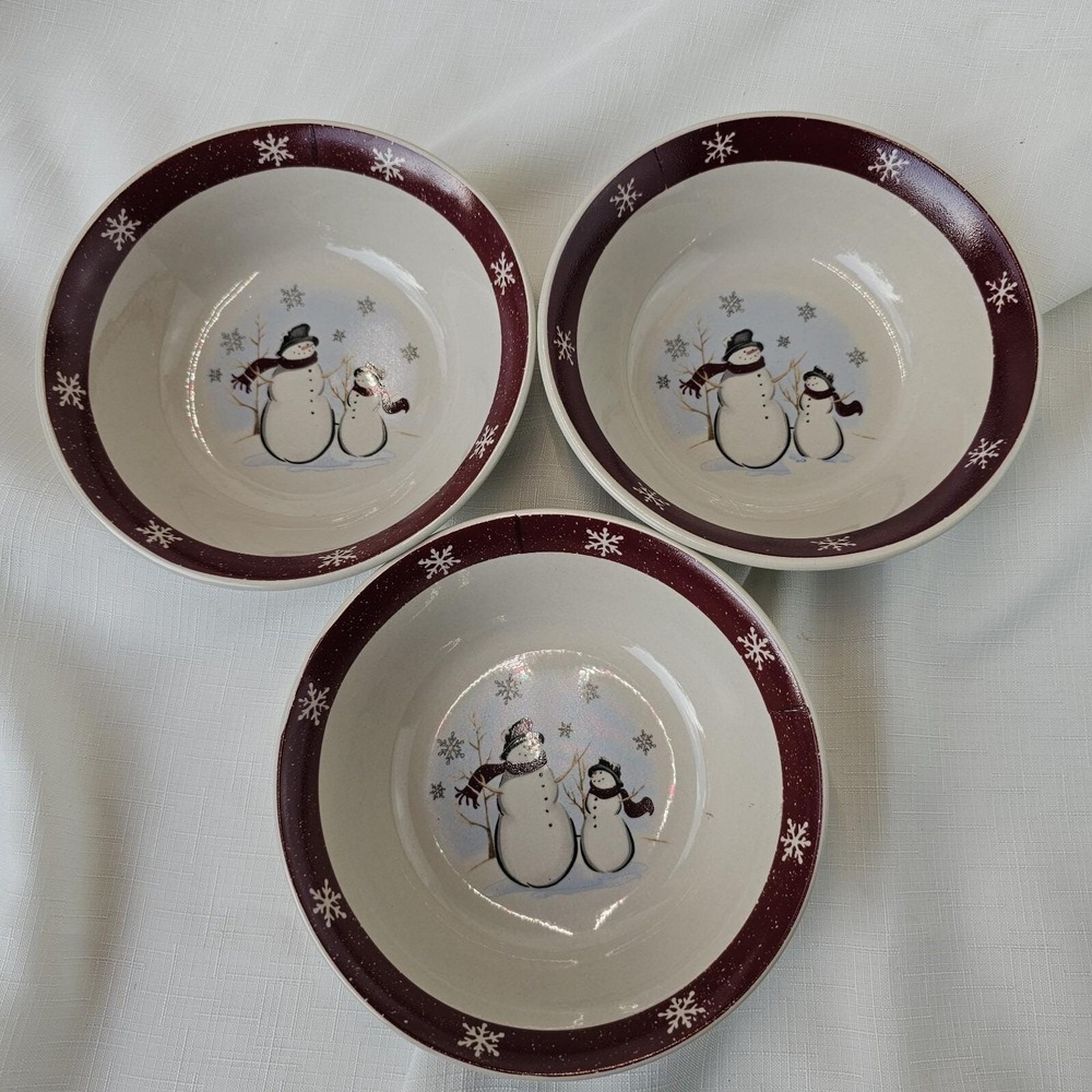 Set Of 3 Royal Seasons Snowman Christmas Cereal/Soup Bowl